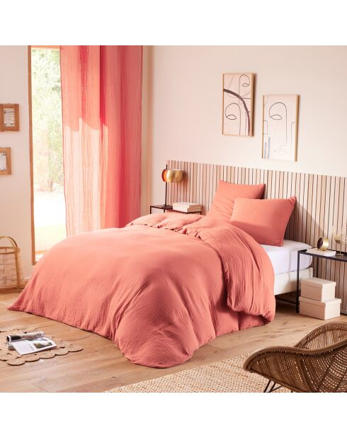 Parure housse de couette en gaze de coton blush
