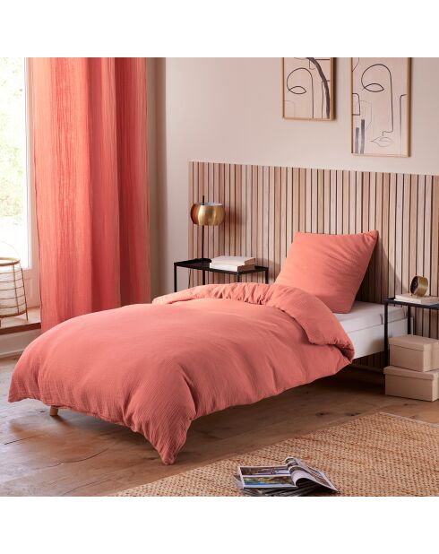 Parure housse de couette en gaze de coton blush