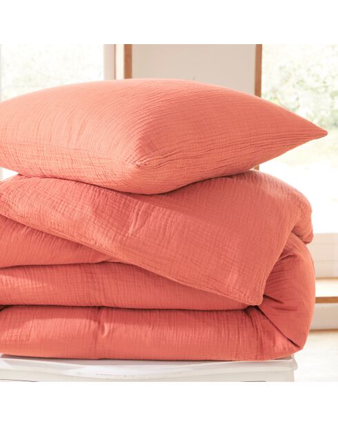 Parure housse de couette en gaze de coton blush