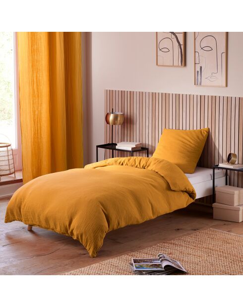 Parure housse de couette en gaze de coton curry