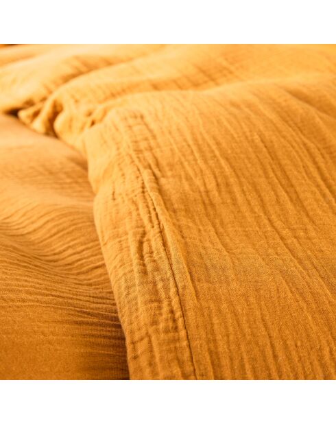 Parure housse de couette en gaze de coton curry