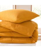 Parure housse de couette en gaze de coton curry