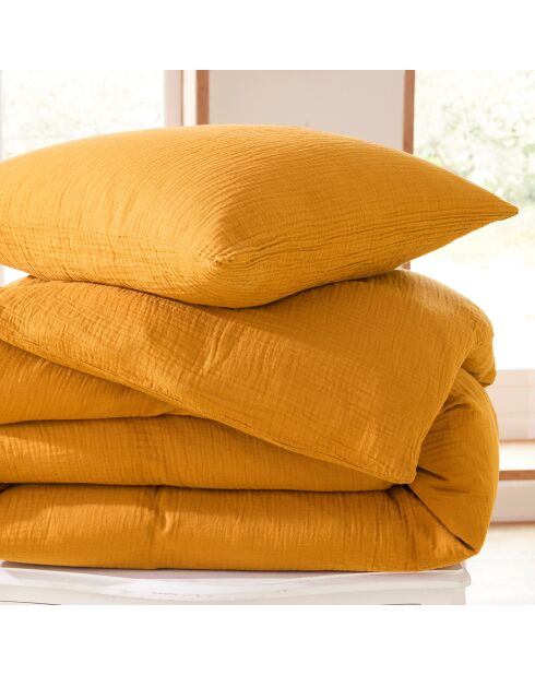Parure housse de couette en gaze de coton curry