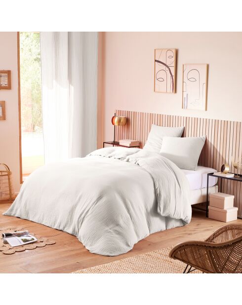Parure housse de couette en gaze de coton neige