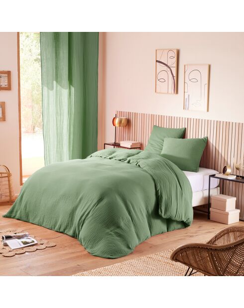 Parure housse de couette en gaze de coton olive