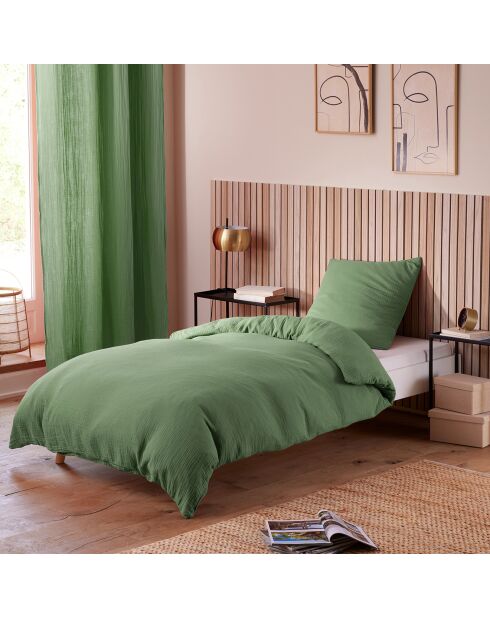 Parure housse de couette en gaze de coton olive