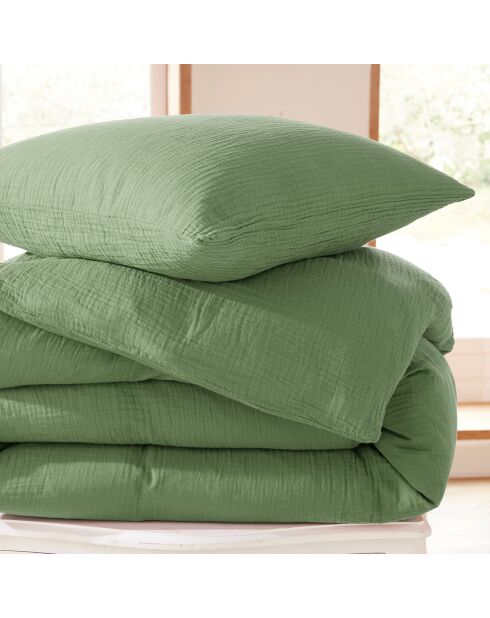 Parure housse de couette en gaze de coton olive