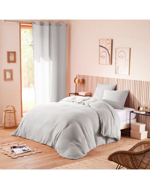Parure housse de couette en gaze de coton perle