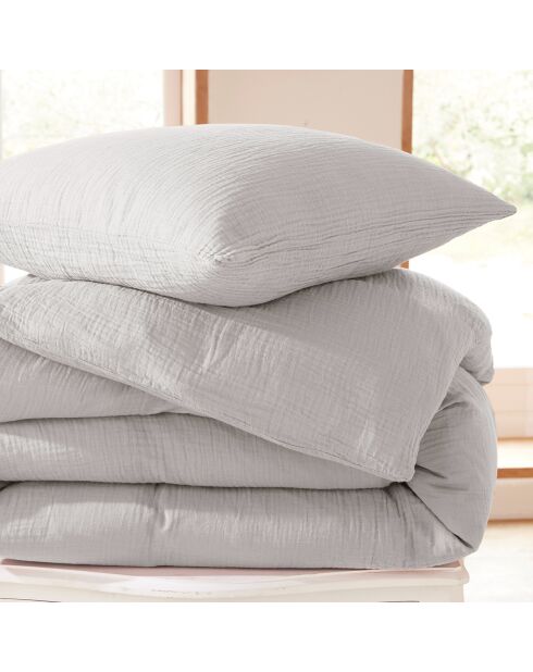 Parure housse de couette en gaze de coton perle