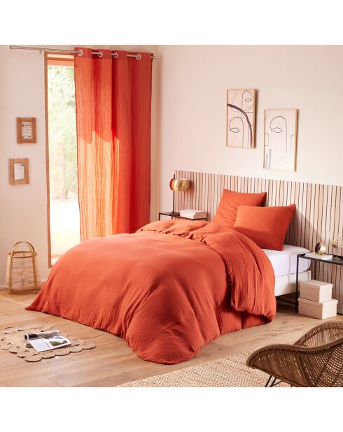 Parure housse de couette en gaze de coton terracotta