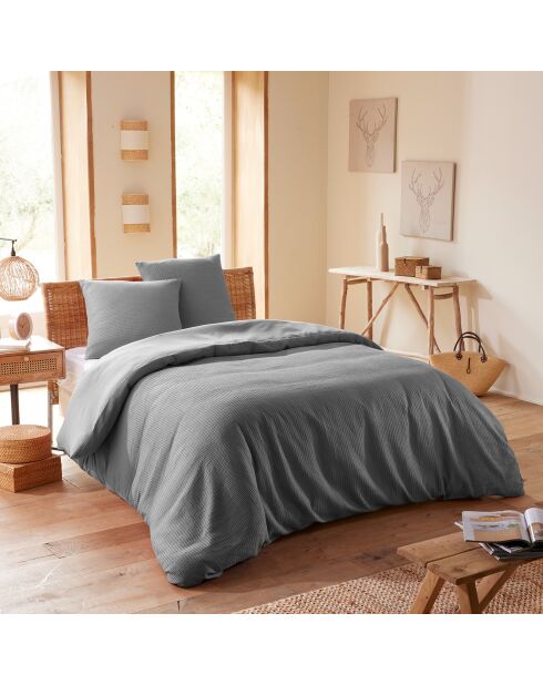 Parure housse de couette en nid d'abeille ardoise