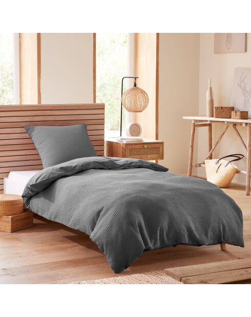 Parure housse de couette en nid d'abeille ardoise