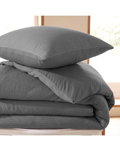 Parure housse de couette en nid d'abeille ardoise