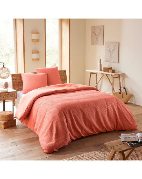 Parure housse de couette en nid d'abeille blush