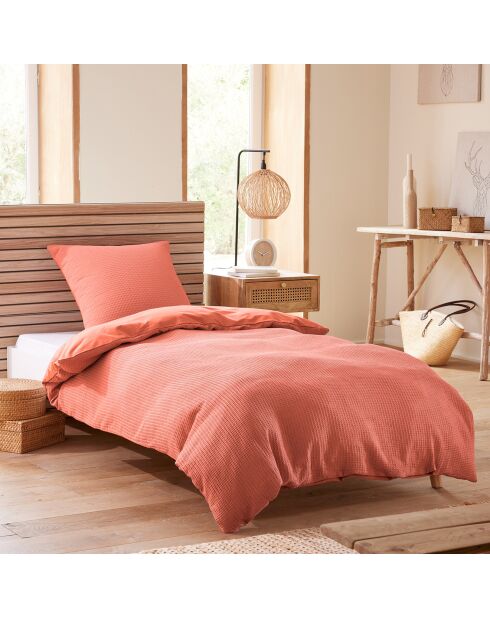 Parure housse de couette en nid d'abeille blush