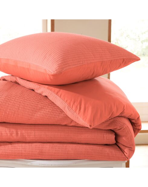 Parure housse de couette en nid d'abeille blush