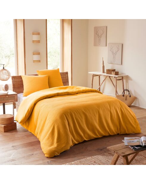 Parure housse de couette en nid d'abeille curry