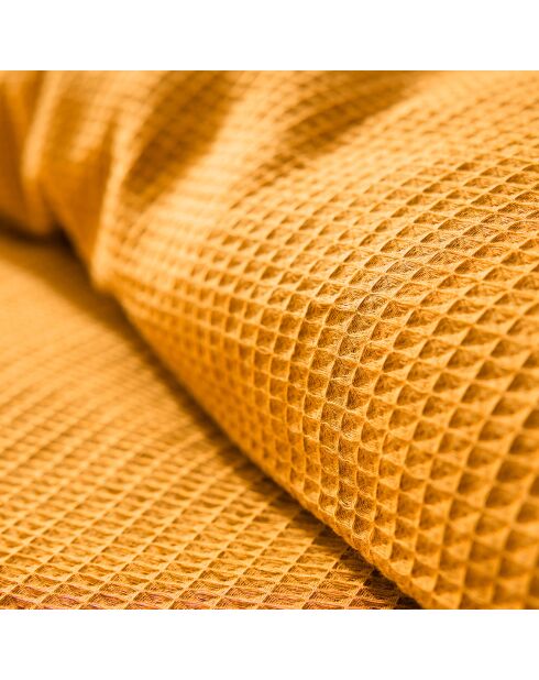 Parure housse de couette en nid d'abeille curry
