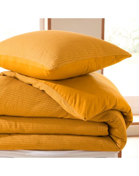 Parure housse de couette en nid d'abeille curry