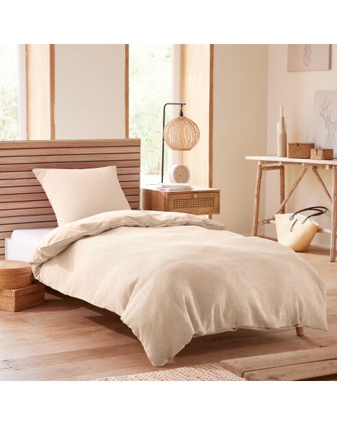Parure housse de couette en nid d'abeille naturel