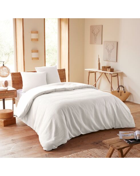 Parure housse de couette en nid d'abeille neige