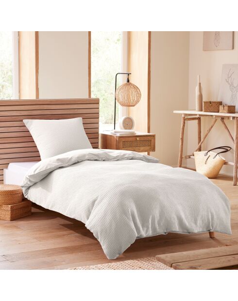 Parure housse de couette en nid d'abeille neige