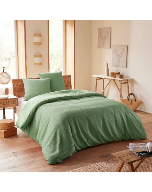 Parure housse de couette en nid d'abeille olive