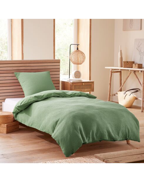 Parure housse de couette en nid d'abeille olive