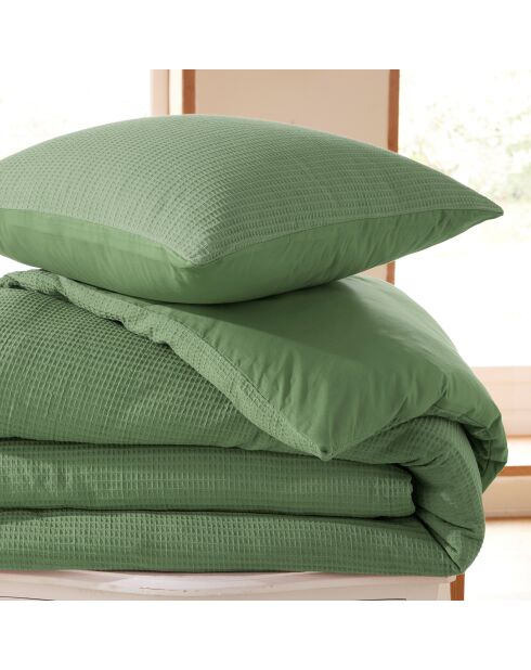 Parure housse de couette en nid d'abeille olive