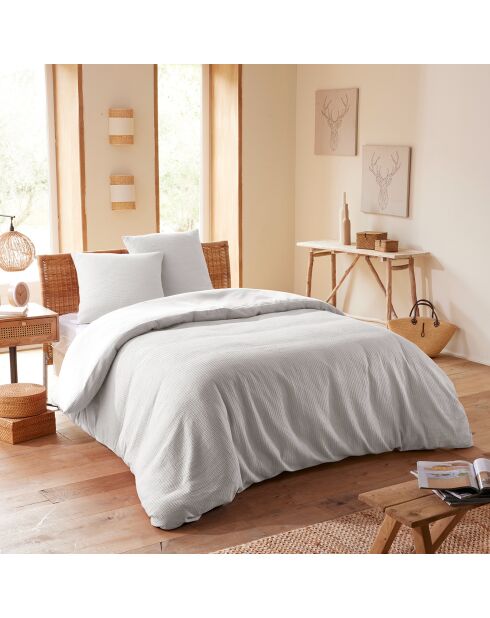 Parure housse de couette en nid d'abeille perle