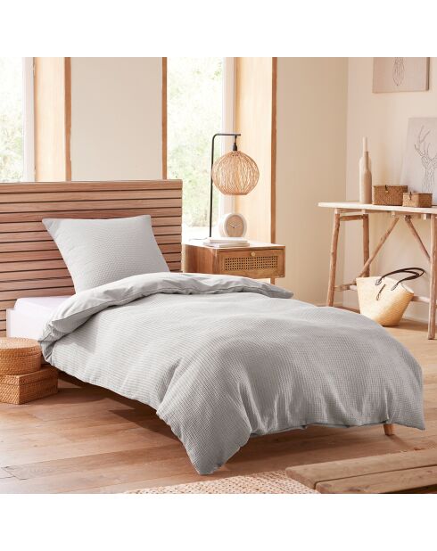 Parure housse de couette en nid d'abeille perle