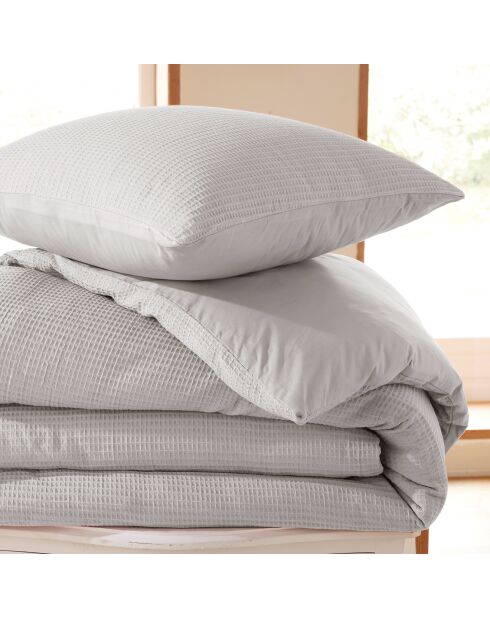 Parure housse de couette en nid d'abeille perle
