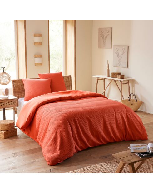 Parure housse de couette en nid d'abeille terracotta