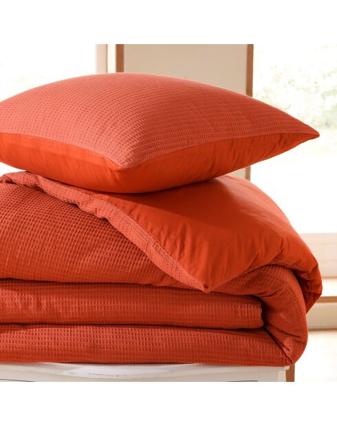 Parure housse de couette en nid d'abeille terracotta