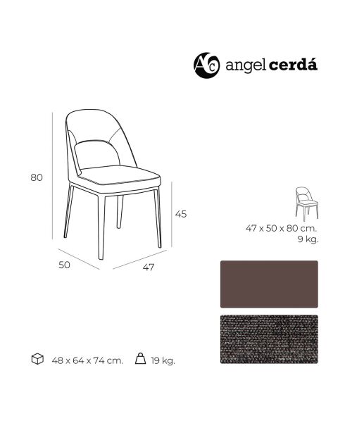 Chaise de table à manger en tissu noires - 47x50x80 cm