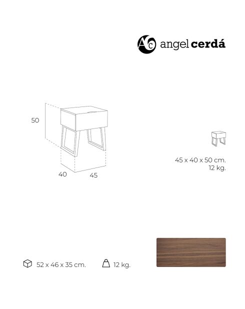 Comodino in noce con cassetto - 45x40x50 cm