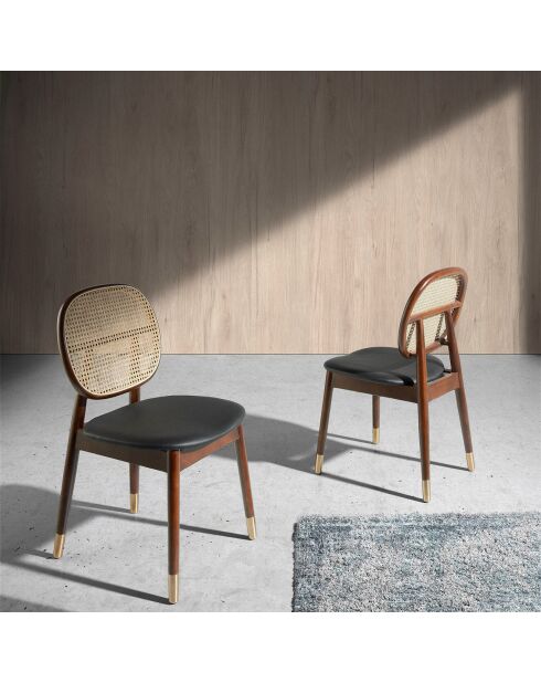 Chaise de table à manger avec assise en simili cuir marron/beige/noir - 49x52x87 cm