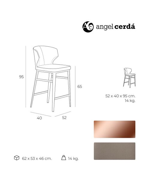 Tabouret simili cuir vison/brun - 48x48x93 cm