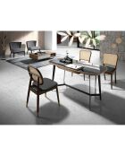 Chaise de table à manger avec assise en simili cuir marron/beige/noir - 48x50x84 cm
