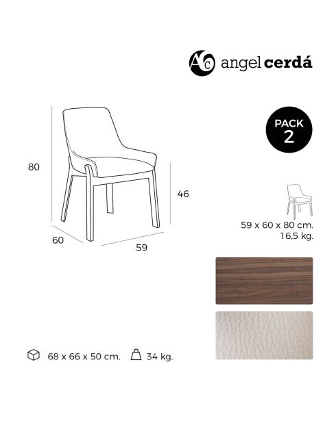 Chaise de table à manger simili cuir gris/noyer - 59x60x80 cm