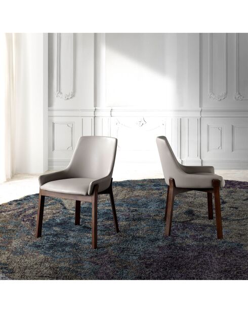 Chaise de table à manger simili cuir gris/noyer - 59x60x80 cm