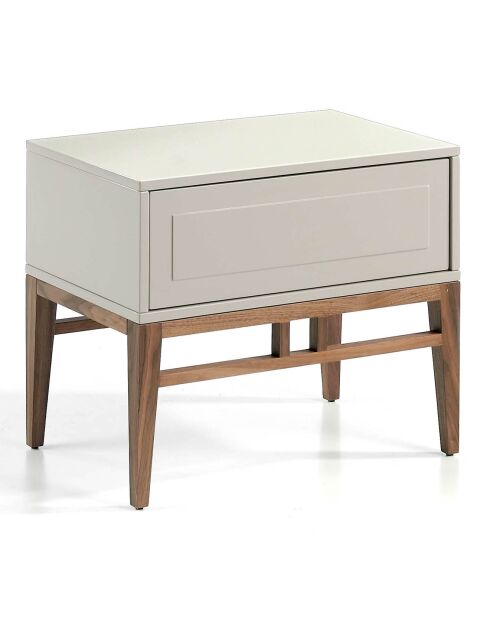 Table de chevet laqué gris/noyer - 60x40x50 cm