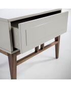 Table de chevet laqué gris/noyer - 60x40x50 cm