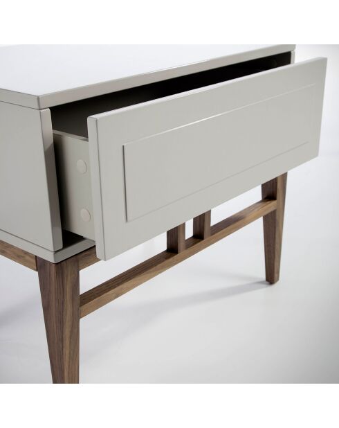 Table de chevet laqué gris/noyer - 60x40x50 cm