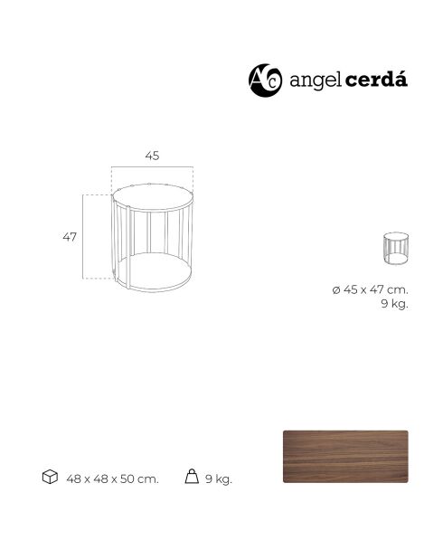 Table d'appoint en bois plaqué noyer - 45x45x47 cm