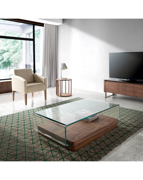 Mesa auxiliar de madera chapada en nogal - 45x45x47 cm