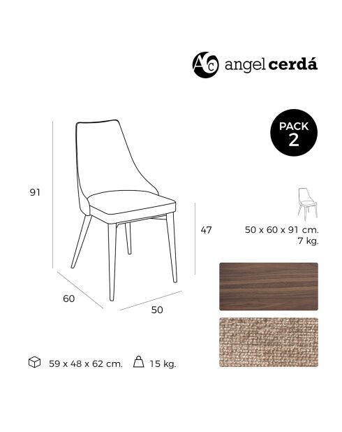 Chaise de table à manger beige/noyer - 50x60x91 cm