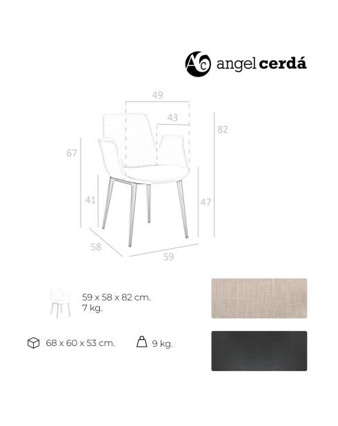 Chaise de table à manger en tissu gris/noir - 59x58x82 cm