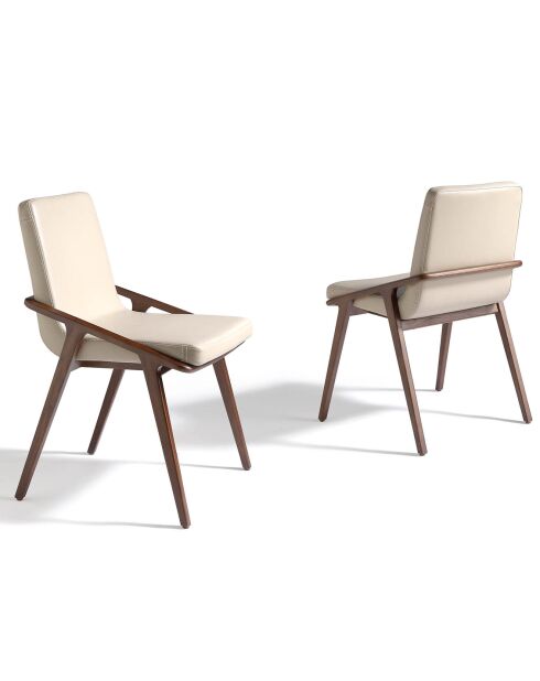 Chaise de table à manger simili cuir beige/frêne - 54x59x80 cm