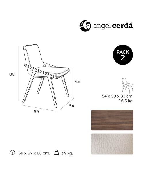 Chaise de table à manger simili cuir beige/frêne - 54x59x80 cm